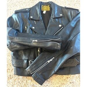 Protech Leather Apparel Black Genuine Leather Biker Motorcycle Jacket Womens M‎